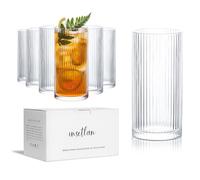 INSETLAN Ribbed Drinking Glasses Set of 6, 370ml Origami Design Ribbed Glassware, Highball Glasses for Juice, Water, and Cocktails, Perfect for Home, Restaurants, and Parties | Dishwasher Safe