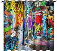 INSFBRB Abstract Modern Art Graffiti Curtains for Bedroom Colorful Hip Hop City Street Wall Graffiti Blackout Curtains Thermal Insulated Room Darkening Grommet Wondow 2 Panels 45" L x 21" W