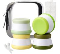 INSFIT 4 Pack Silicone Travel Containers - CAA Compliant 20ml Leakproof Toiletries Jars, BPA-Free Cream Containers with Lids & Labels, UK Travel Essentials (Includes Mini Spatulas)