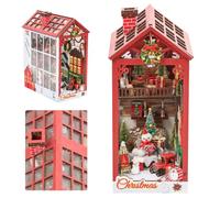 INSGEN Book Nook Bookshelf Inserts Miniature Scenes Dollhouse Kit, 3D Wooden Bookend Puzzle DIY Craft Christmas Booknook Decor Diorama Kits Gifts for Adults Teens, with Music & Inductive Lighting