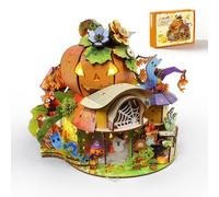Insgen DIY Miniature Dollhouse Kit, Pumpkin Booknook Model Set with Lights