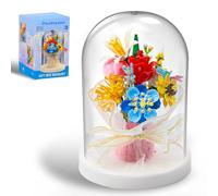 Insgen Wildflower Bouquet Micro Building Blocks Set, Miniature Flowers with Dust Cover, Artificial Botanical Collection for Home Office Shelf Decor, Adults Women Craft Model (Blue-Yellow)