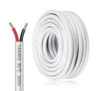 inShareplus 14AWG 2x2mm² 10 Meter Electrical Wire 2 Core Cable, 5V/12V/24V White Tinned Copper Wires, 14 Gauge 300V Flexible and Soft Outdoor Cable High Temperature Resistant Extension Wire