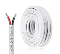 inShareplus 14AWG 2x2mm² 5 Meter Electrical Wire 2 Core Cable, 5V/12V/24V White Tinned Copper Wires, 14 Gauge 300V Flexible and Soft Outdoor Cable High Temperature Resistant Extension Wire
