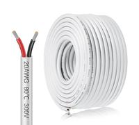inShareplus 20AWG 2x0.5mm² 20m Electrical Wire 2-Core Cable - 12V/24V/300V White Tinned Copper, 22 Gauge Flexible and Soft Outdoor High-Temp Resistant Extension
