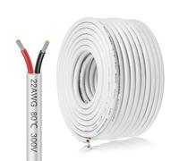 inShareplus 22AWG 2x0.3mm² 20m Electrical Wire, 5V/12V/24V White Tinned Copper, 2 Core, 300V, Flexible, High Temp Resistant