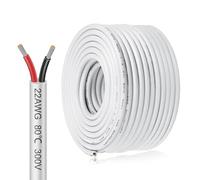 inShareplus 22AWG 2x0.3mm² 30 Meter Electrical Wire 2 Core Cable, 5V/12V/24V White Tinned Copper Wires, 22 Gauge 300V Flexible and Soft Outdoor Cable High Temperature Resistant Extension Wire