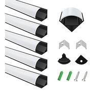 inShareplus LED Aluminum Channel System, 3.3ft/1 Meter, 6 Pack, Black, V Shape with Milk White Cover, End Caps and Mounting Clips, Aluminum Profile for LED Strip Light Installation