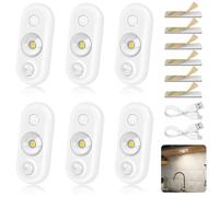inShareplus LED Motion Sensor Lights Indoor, 6 Pack Dimmable Cupboard Lights with 3 Modes, USB Rechargeable Magnetic Night Light, Warm White Wireless Lighting for Cabinet, Closet, Shelf, Stair