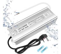 inShareplus LED Power Supply, 12V 150W IP67 Waterproof Outdoor Driver, AC 80-265V to DC 12V 12.5A Low Voltage Transformer, Adapter with 3-Prong Plug for LED Light, Computer Project, Outdoor Use