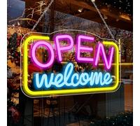 inShareplus Welcome LED Open Neon Sign, 43 x 25 Inch Open Sign for Business, Bright Neon Sign with USB Operation, Dimmable Open Neon Light Sign for Bar, Store, Cafe, Shop, Party, Club