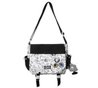 Inshere Aesthetic Crossbody Bag, Cute Messenger Bag for Women Men, Y2K Japanese Kawaii Bag with Cute Pins and Ornament Black