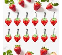 Inshere Cute Strawberry Shower Curtain Hooks, 12Pcs Rustproof Stainless Steels Fruit Strawberry Decoration Bathroom Shower Curtain Hanger Decor