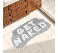 Inshere Get Naked Bath Mat, Cute Bathroom Rugs Letter Print, Funny Grey Bath Mat for Apartment Decor, Soft & Absorbent Plush Non-Slip Bottom Washable 33.5" x 20"