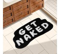 Inshere Get Naked Bath Mat, Cute Bedroom Rugs Letter Print, Funny Black Living Room Mat for Apartment Decor, Soft & Absorbent Plush Non-Slip Bottom Washable Home Carpets 33.5" x 20"