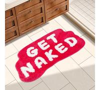 Inshere Get Naked Bath Mat, Cute Bedroom Rugs Letter Print, Funny Hot Pink Living Room Mat for Apartment Decor, Soft & Absorbent Plush Non-Slip Bottom Washable Home Carpets 33.5" x 20"