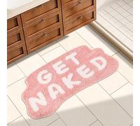 Inshere Get Naked Bath Mat, Cute Bedroom Rugs Letter Print, Funny Pink Living Room Mat for Apartment Decor, Soft & Absorbent Plush Non-Slip Bottom Washable Home Carpets 33.5" x 20"