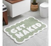 Inshere Get Naked Bath Mat, Sage Green Cute Scalloped Aesthetic Preppy Bath Rug for Bathroom, Tub, Floor Carpet, Sink, Shower, Non Slip 80x50cm