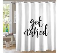 Inshere Get Naked Shower Curtain for Bathroom with 12 Hooks, White Funny Get Naked Print Shower Curtains Set for Bathroom Decor 72x72 Inch Waterproof Fabric