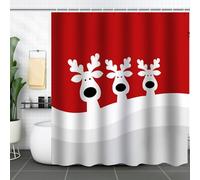 Inshere Merry Christmas Shower Curtains for Bathroom Holiday New Year Decor Set with 12 Hooks, Cute Reindeer Shower Curtain, 72 x 72 Inch Waterproof Fabric