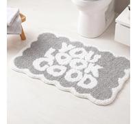 Inshere Scalloped Bath Mat, Grey Cute You Look Good Aesthetic Preppy Bath Rug for Bathroom, Tub, Floor Carpet, Sink, Shower, Non Slip 80x50cm