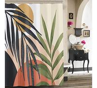 Inshere Vintage Boho Shower Curtain for Bathroom with 12 Hooks, Mid Century Abstract Shower Curtain Tropical Plant Bohemian Style, Funny Curtain for Bathroom Decor 72x72 Inch Waterproof Fabric