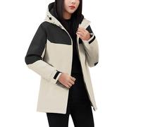 Inside Fleece Outdoor Waterproof Lightweight Jacket Women Plus Size Hooded Trench Coats With Pocket Color Patchwork Casual Hooded Rainjacket Activewear Cycling Running 01 Beige 5XL