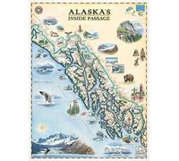 Inside Passage of Alaska Map Wall Art Poster - Authentic Hand Drawn Maps in Old World, Antique Style - Art Deco - Lithographic Print
