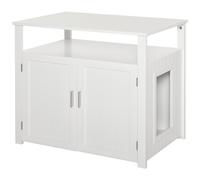 PawHut Wood Cat Litter Box Enclosure W/ Adjustable Interior Wall - White, White
