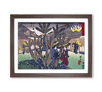 Inside The Tea House By Utagawa Hiroshige Asian Japanese Framed Wall Art Print, Ready to Hang Picture for Living Room Bedroom Home Office Décor, Walnut A3 (46 x 34 cm)
