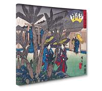 Inside the Tea house by Utagawa Hiroshige Canvas Print | Gallery Wrapped 30mm Frame Wall Art | 14x14 inches | Ready to Hang | Asian Still Life Picture | Living Room Bedroom Lounge Office