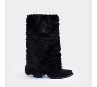 Insider Side Zip Layered Faux Fur Detail Ankle Boot In Black Faux Suede, Women's Size UK 7