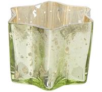 Insideretail Star Tea Light Holders with Distressed Foil, Glass, Light Green, 7 x 4.5 cm, Set of 6