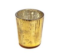 Insideretail Vertical Tea Light Holders with Distressed Foil, Glass, Yellow, 7 cm, Set of 12