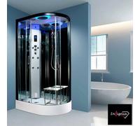Insignia Diamond 1100mm Offset Left Hand Steam Shower Cabin With Leakfree Tray, Bluetooth, Chromotherapy & Black Frame