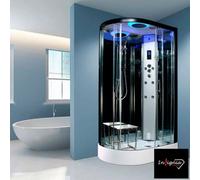 Insignia Diamond 1100mm Offset Right Hand Steam Shower Cabin With Leakfree Tray, Bluetooth, Chromotherapy & Black Frame