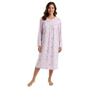 INSIGNIA Ladies 100% Cotton Nightshirt - Long Sleeve, Soft Jersey Calf-Length Nightie - Button Front, Lightweight, Breathable Sleepwear (Pink Pastel Bouquet, 16-18)
