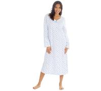 INSIGNIA Ladies 100% Cotton Nightshirt - Long Sleeve, Soft Jersey Calf-Length Nightie - Button Front, Lightweight, Breathable Sleepwear (Blue, 14-16)