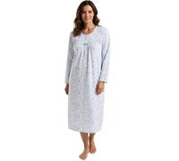INSIGNIA Ladies 100% Cotton Nightshirt - Long Sleeve, Soft Jersey Calf-Length Nightie - Button Front, Lightweight, Breathable Sleepwear (Fun Floral Blue, 20-22)