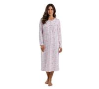 INSIGNIA Ladies 100% Cotton Nightshirt - Long Sleeve, Soft Jersey Calf-Length Nightie - Button Front, Lightweight, Breathable Sleepwear (Fun Floral Pink, 12-14)