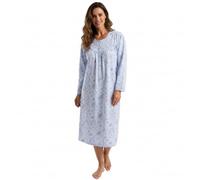 INSIGNIA Ladies 100% Cotton Nightshirt - Long Sleeve, Soft Jersey Calf-Length Nightie - Button Front, Lightweight, Breathable Sleepwear (laue Pastel Bouquet, 24-26)