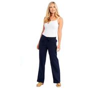 INSIGNIA Ladies Womens Casual Linen Trousers Classic Elastic Back Bottoms with Pockets (UK, Numeric, 18, Regular, Regular, Navy)