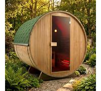 Insignia Luxury Hybrid Barrel Sauna For 2-3 People Infrared & Traditional Heat, Bluetooth Audio, Led Lighting & Hemlock Wood