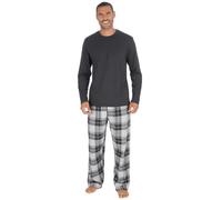 INSIGNIA Mens Jersey Long Sleeve Top With Cotton Flannel Bottoms Pyjamas Sets (UK, Alpha, M, Regular, Regular, Charcoal)