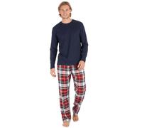 INSIGNIA Mens Jersey Long Sleeve Top With Cotton Flannel Bottoms Pyjamas Sets (UK, Alpha, XXL, Regular, Regular, Navy -Red)