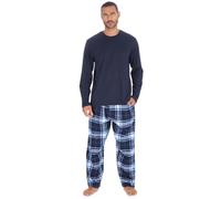INSIGNIA Mens Jersey Long Sleeve Top With Cotton Flannel Bottoms Pyjamas Sets (UK, Alpha, XXL, Regular, Regular, Navy)