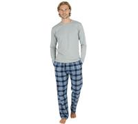 INSIGNIA Mens Jersey Long Sleeve Top With Cotton Flannel Bottoms Pyjamas Sets (UK, Alpha, XXL, Regular, Regular, Grey Marl -Blue Check)