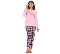 INSIGNIA Womens Ladies Logo Cotton Blend Flannel Pyjamas (UK, Numeric, 8, 10, Regular, Regular, Pink)
