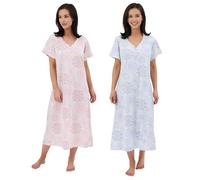 INSIGNIA Womens Pack of 2 Short Sleeve Long Cotton Blend Cool Jersey Nightshirts Nighties (Geo Floral, 32-34)