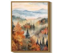 InSimSea Framed Canvas Prints Art Vintage Classical Retro Fall Forest Painting Autumn Landscape Trees Home Decor Office Farmhouse Bathroom, 12x16inch